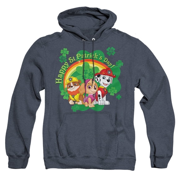 Paw Patrol St. Patrick's Day Team Unisex Adult Pull-Over Heather Hoodie,Navy, 3X-Large