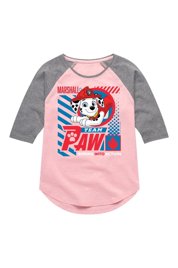 - Team Paw Marshall - Toddler & Youth Girls Raglan Graphic T-Shirt