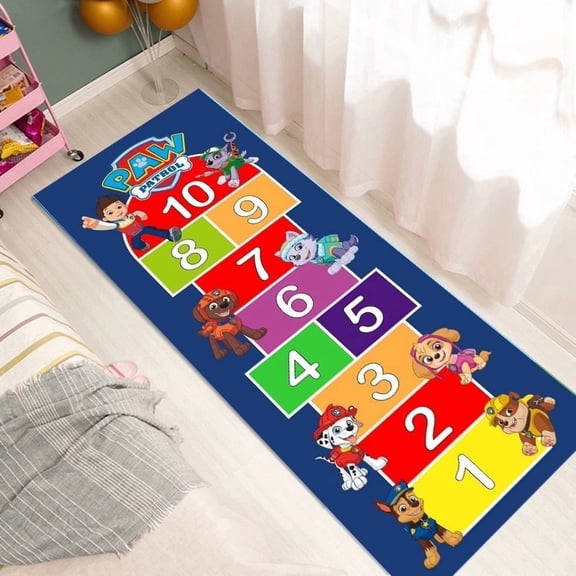 Paw Patrol Theme Hopscotch Game Rug,63" x 31.5" Runner Rug for Kids Playroom Bedroom,Blue