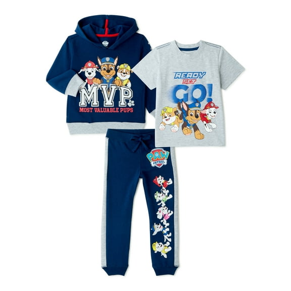 Paw Patrol Toddler Boy Hoodie Sweatshirt, Graphic T-Shirt & Jogger Pant Outfit Set, 3-Piece (2T-5T)