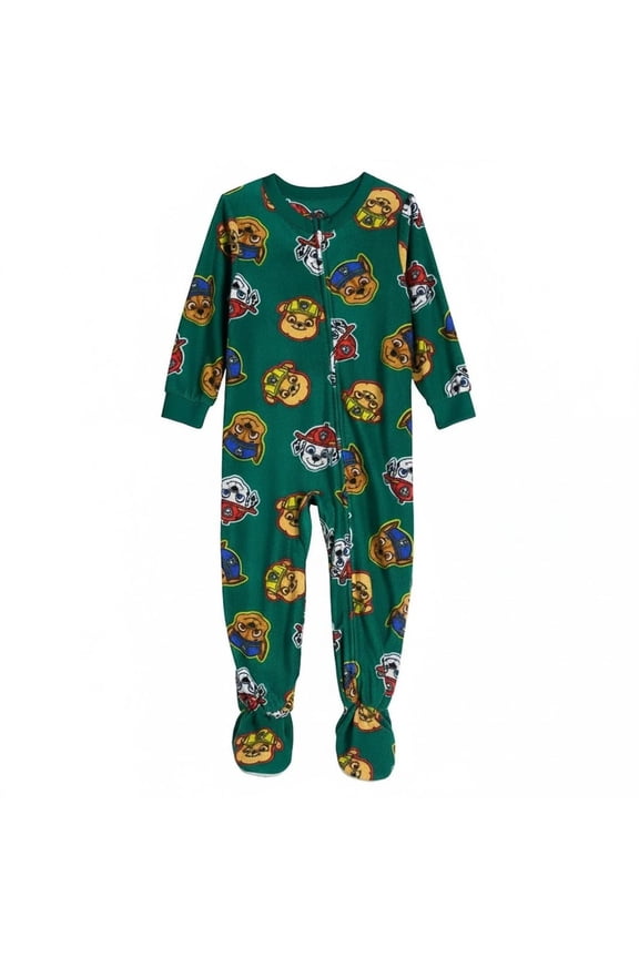 Paw Patrol Toddler Boy's Character Green Print Soft Fleece Footed Pajama Sleeper, Size 5T