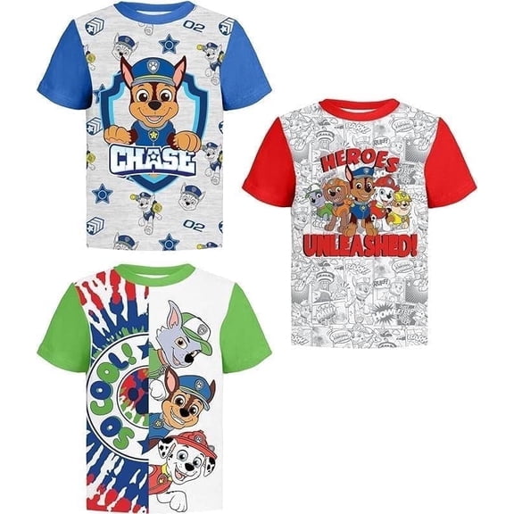 Paw Patrol Toddler Boys' 3-Pack Graphic T-Shirts - Rubble, Chase & Marshall Birthday Outfits – Sizes 2T