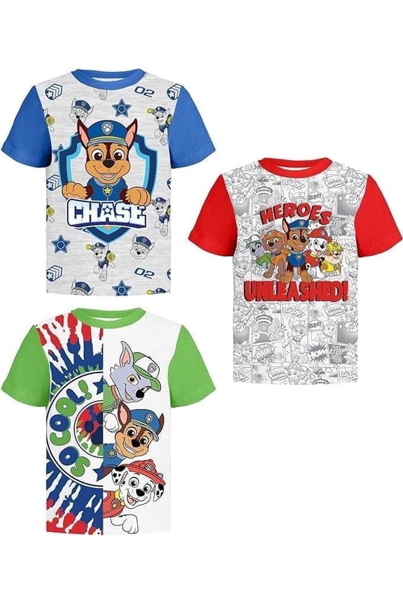 Paw Patrol Toddler Boys' 3-Pack Graphic T-Shirts - Rubble, Chase & Marshall Birthday Outfits â Sizes 2T