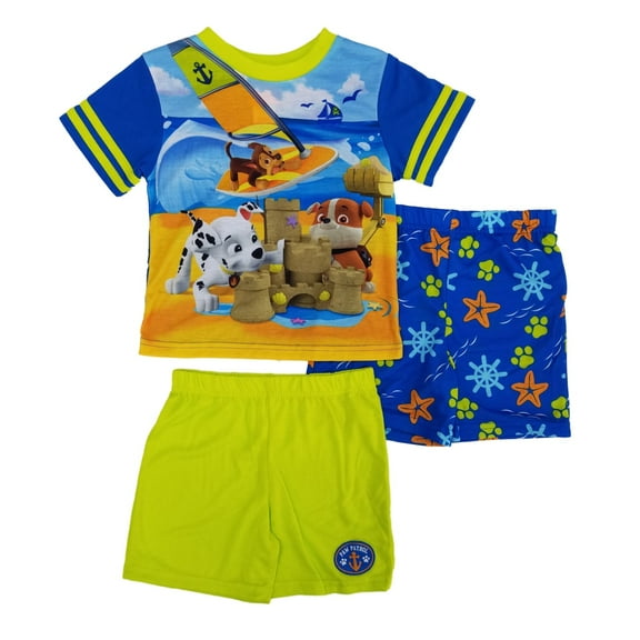 Paw Patrol Toddler Boys 3pc Beach Fun T-Shirt & Shorts Pajama Set