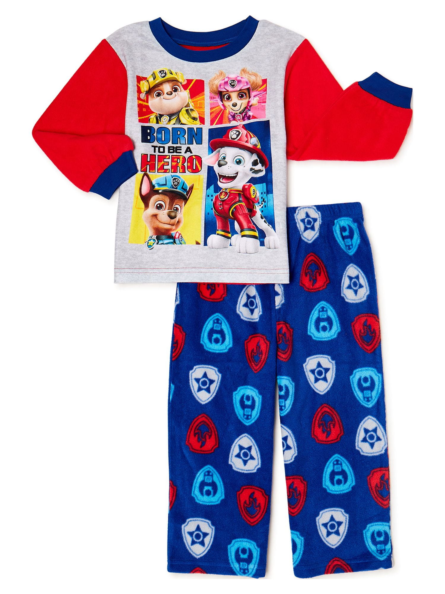 Paw Patrol Pijama para niños, 2 piezas con pantuflas adicionales, 100%  poliéster, niño pequeño de 2T a 5T, Azul, Rojo
