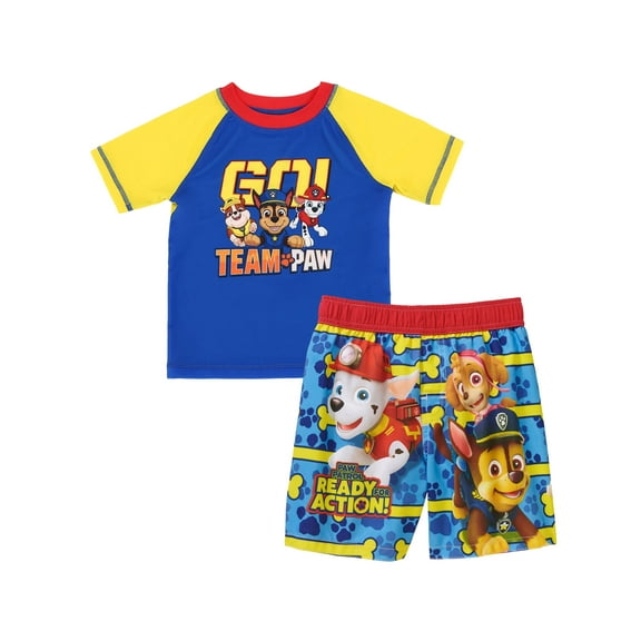 Paw Patrol Toddler Boys' Go Team Rash Guard and Swim Trunks Set