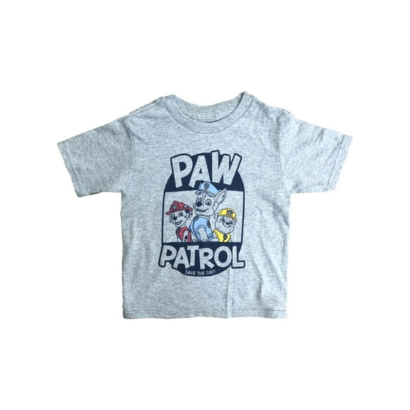 Paw Patrol Toddler Boys Gray Short Sleeve Puppy Dog Save The Day Tee Shirt 3T