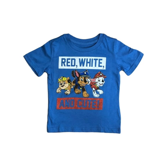 Paw Patrol Toddler Boys Patriotic Short Sleeve Red White & Cute Tee Shirt 5T