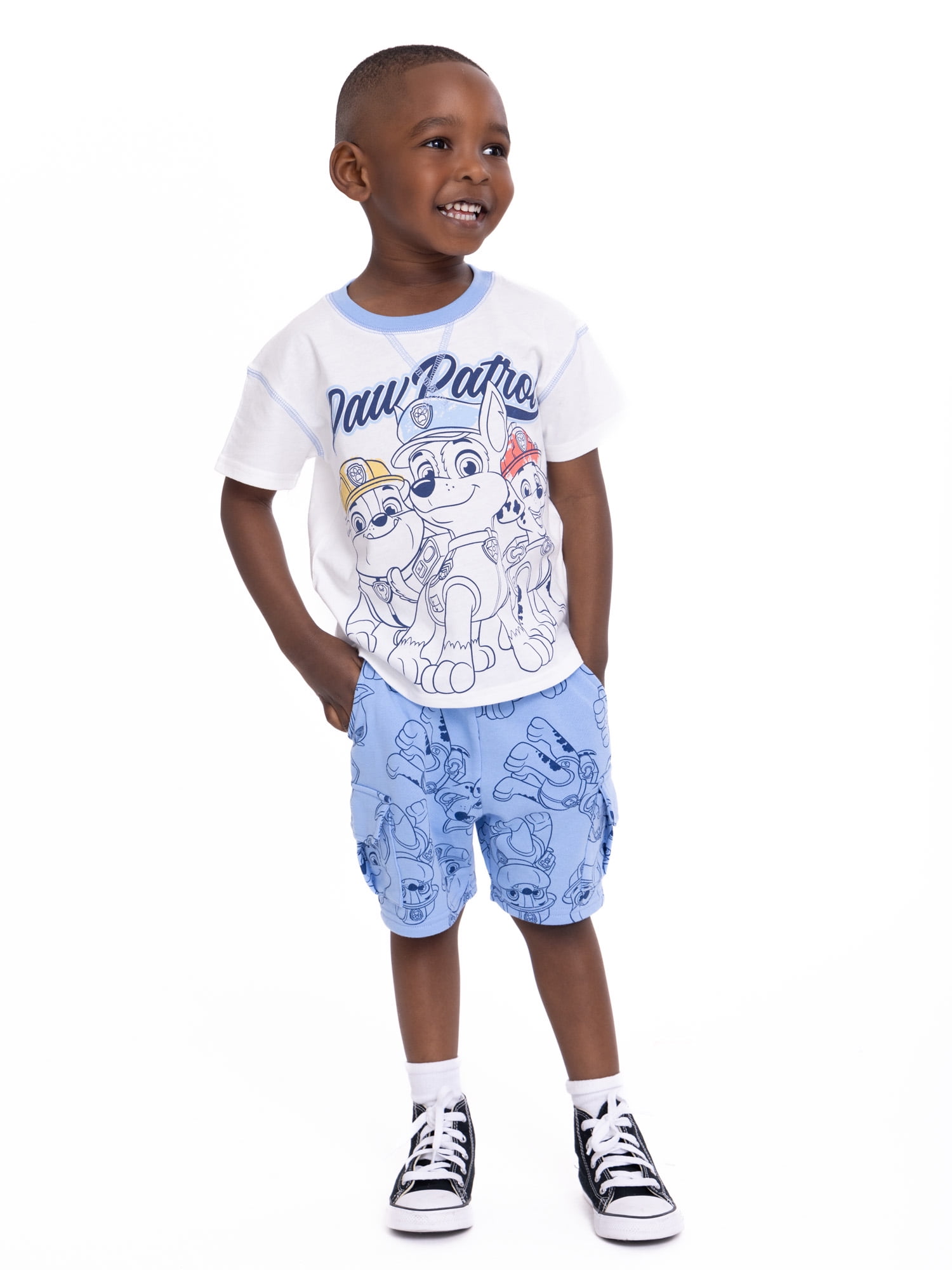 PAW Patrol 2pcs Toddler Boy 100% Cotton Letter Print Button Design Short-sleeve Red Shirt and Shorts Set