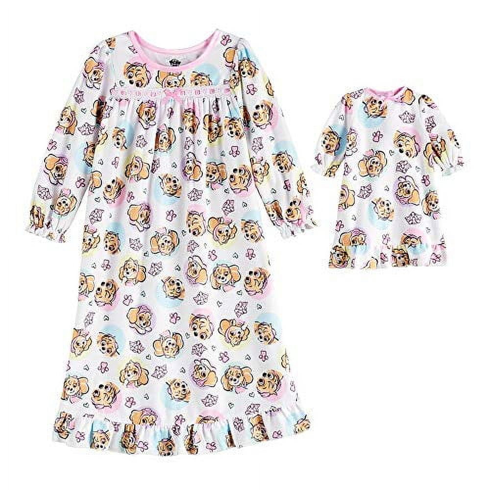 Paw Patrol Toddler Girl's Skye Flannel Nightgown, Matching Doll Gown