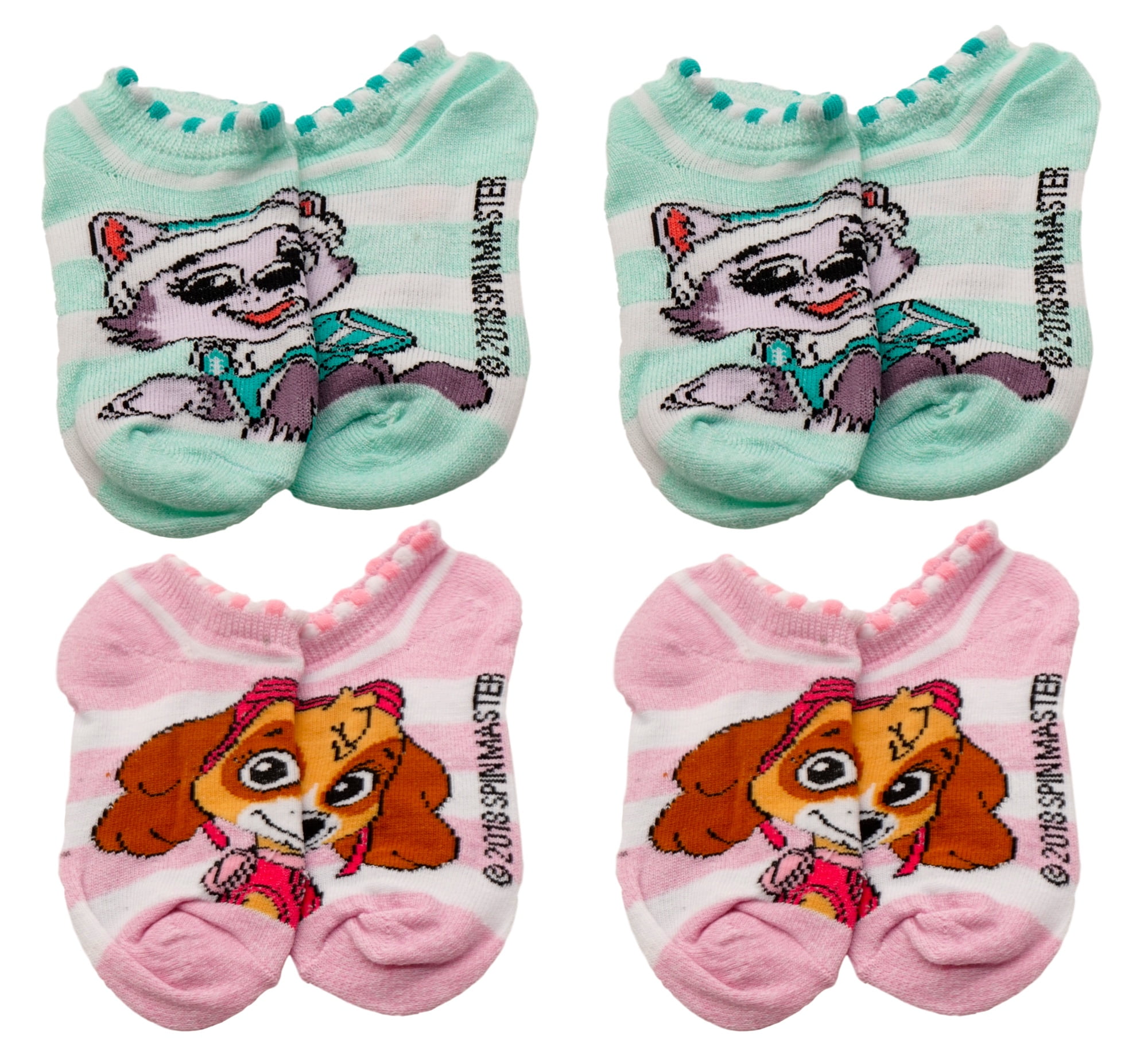 Paw Patrol Toddler Girls Ankle Socks Pack 4 Pair, Size 4-6, Shoe Size  Toddler 5 - 10.5 Green Pink Skye Everest 