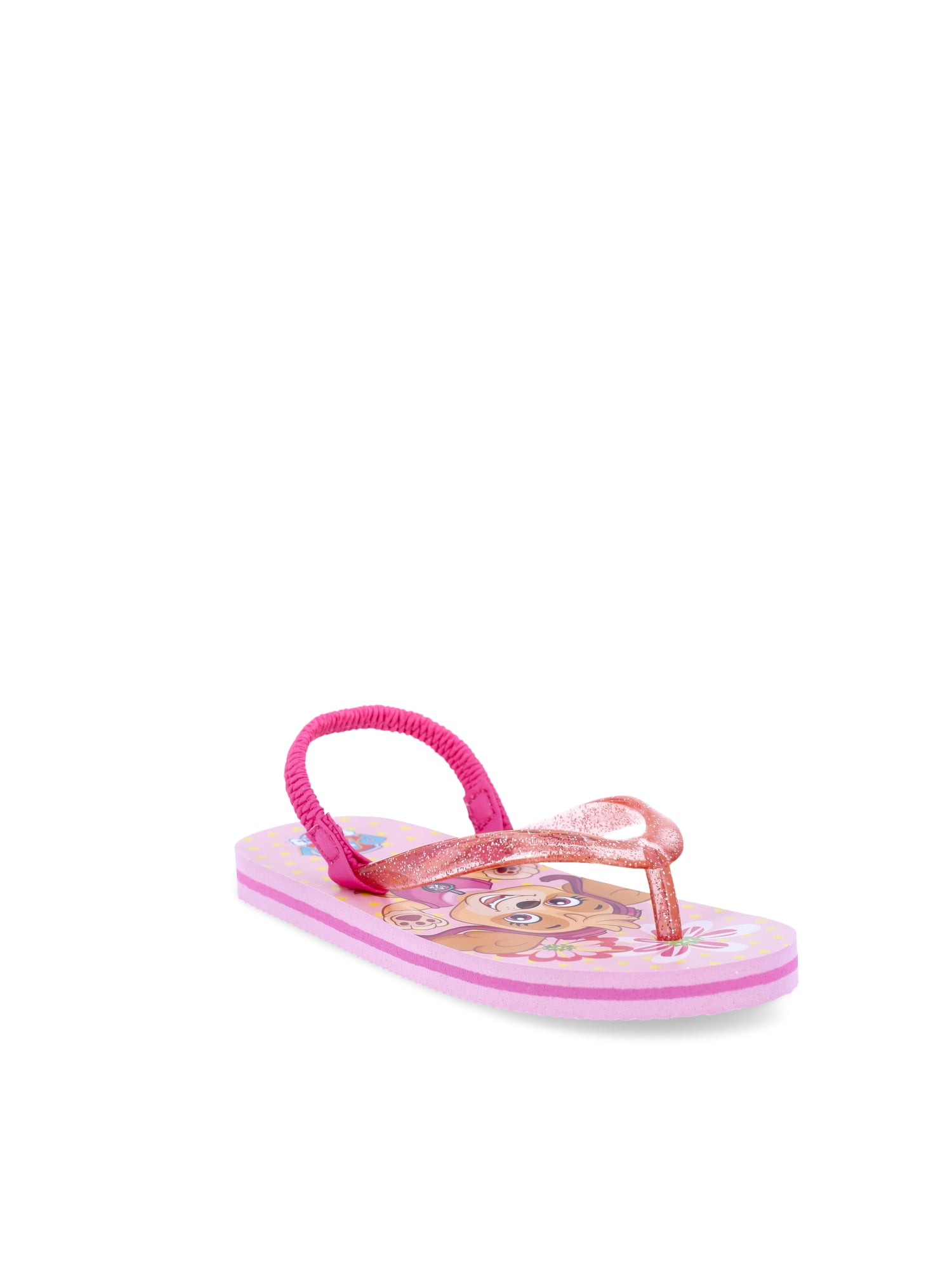 Paw Patrol Toddler Girls Flip Flop Sandals with Glittery Strap and Elastic Back