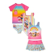 Paw Patrol Toddler Girls Mix N Match Rashguard, One-Piece, Tankini Top and Bottoms, 5-Piece Swim Set