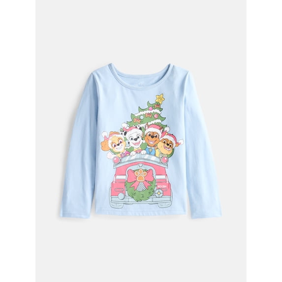 Paw Patrol Toddler Holiday Graphic Crewneck Tee with Long Sleeves, Sizes 12M-5T