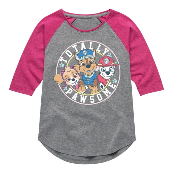 Paw Patrol - Totally Pawsome - Toddler And Youth Girls Raglan Graphic T-Shirt
