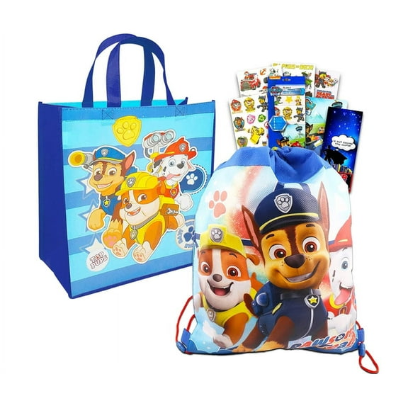 Paw Patrol Tote Bag Bundle ~ Two Large Paw Patrol Bags For Boys, Girls, Groceries And More | Paw Patrol Party Supplies And Party Favors With Stickers!
