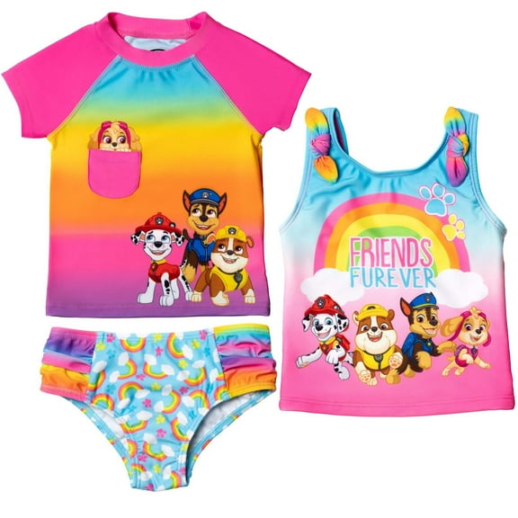 Paw Patrol UPF 50  Rash Guard Tankini & Bikini Bottom, 3-Piece Set, Size 2T