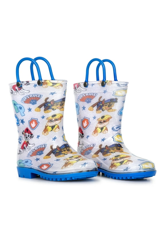 Paw Patrol boys Character Printed Waterproof Easy-On Handles PVC Rain Boots - Size 1 Little Kid