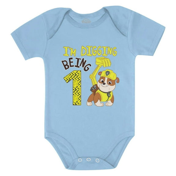Paw Patrol's Rubble-Themed 1st Birthday Baby Bodysuit - Baby Boy Outfit for First Birthday Celebrations - Official Nickelodeon Apparel - Gift for New Parents - Baby Shower Present - 12M (6-12M) Aqua