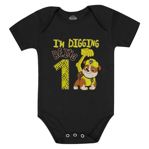 Paw Patrol's Rubble-Themed 1st Birthday Baby Bodysuit - Baby Boy Outfit for First Birthday Celebrations - Official Nickelodeon Apparel - Gift for New Parents - Baby Shower Present - 18M (12-18M) Black