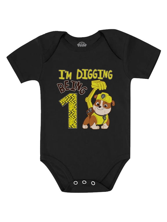 Paw Patrol's Rubble-Themed 1st Birthday Baby Bodysuit - Baby Boy Outfit for First Birthday Celebrations - Official Nickelodeon Apparel - Gift for New Parents - Baby Shower Present - 18M (12-18M) Black