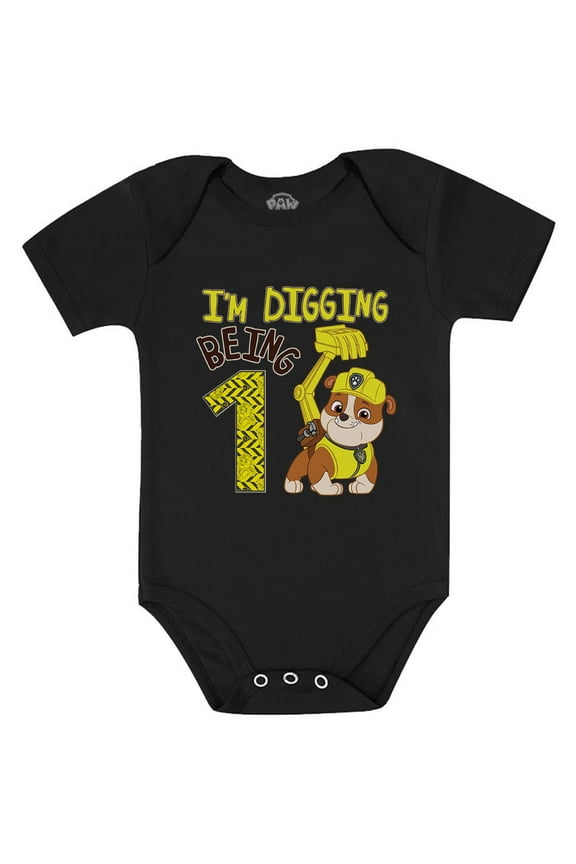 Paw Patrol's Rubble-Themed 1st Birthday Baby Bodysuit - Baby Boy Outfit for First Birthday Celebrations - Official Nickelodeon Apparel - Gift for New Parents - Baby Shower Present - 18M (12-18M) Black