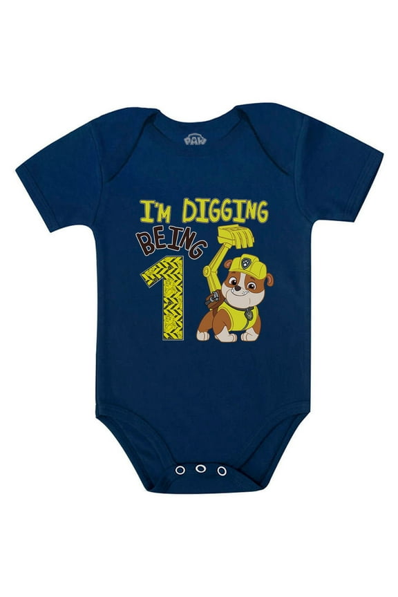 Paw Patrol's Rubble-Themed 1st Birthday Baby Bodysuit - Baby Boy Outfit for First Birthday Celebrations - Official Nickelodeon Apparel - Gift for New Parents - Baby Shower Present - NB (0-3M) Navy