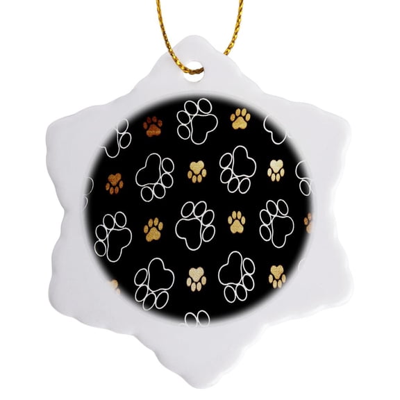 3drose, Paw Pattern, 3 inch Snowflake Porcelain Ornament