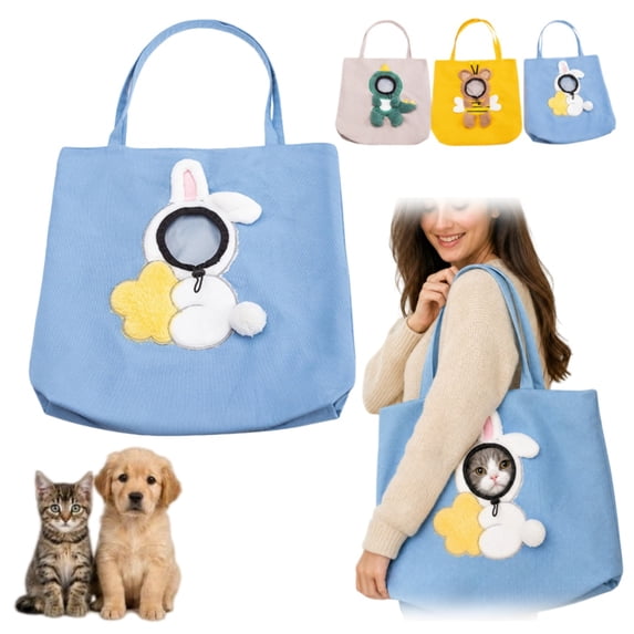 Paw Peek Bag, Breathable Pet Canvas Shoulder Carrier, Cat Dog Tote, Colorful Animal Shapes Carrying Bag with Head-Out Design Adjustable Neck Small Dog Cat Carrier for Outdoor Use
