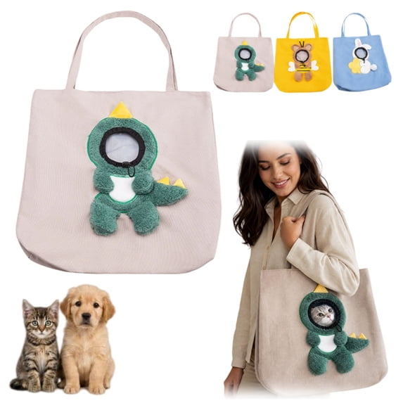 Paw Peek Bag, Breathable Pet Canvas Shoulder Carrier, Cat Dog Tote, Colorful Animal Shapes Carrying Bag with Head-Out Design Adjustable Neck Small Dog Cat Carrier for Outdoor Use