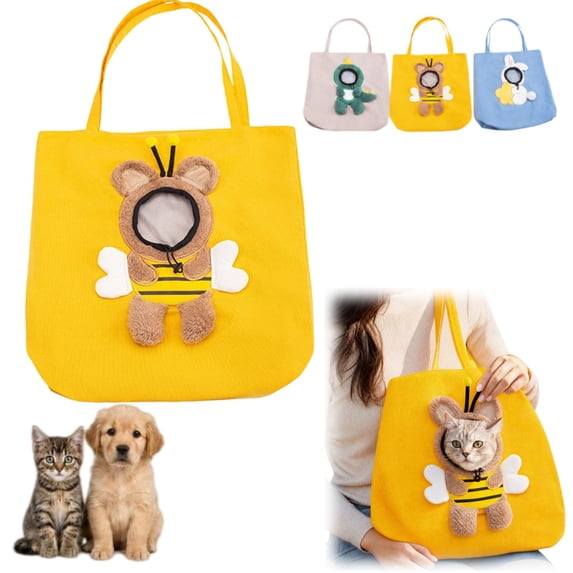 Paw Peek Bag, Breathable Pet Canvas Shoulder Carrier, Cat Dog Tote, Colorful Animal Shapes Carrying Bag with Head-Out Design Adjustable Neck Small Dog Cat Carrier for Outdoor Use
