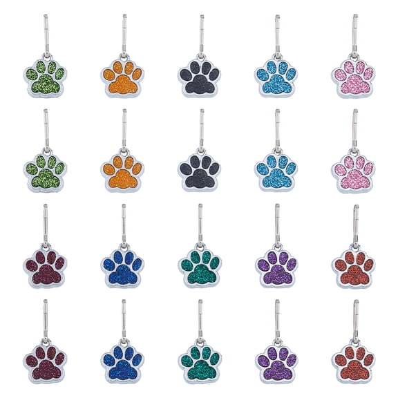 Paw Print Alloy Enamel Zipper Pulls Zipper Replacemnt Accessories for Suitcase Bag Costume Mixed Color 3.2cm 20pcs/set