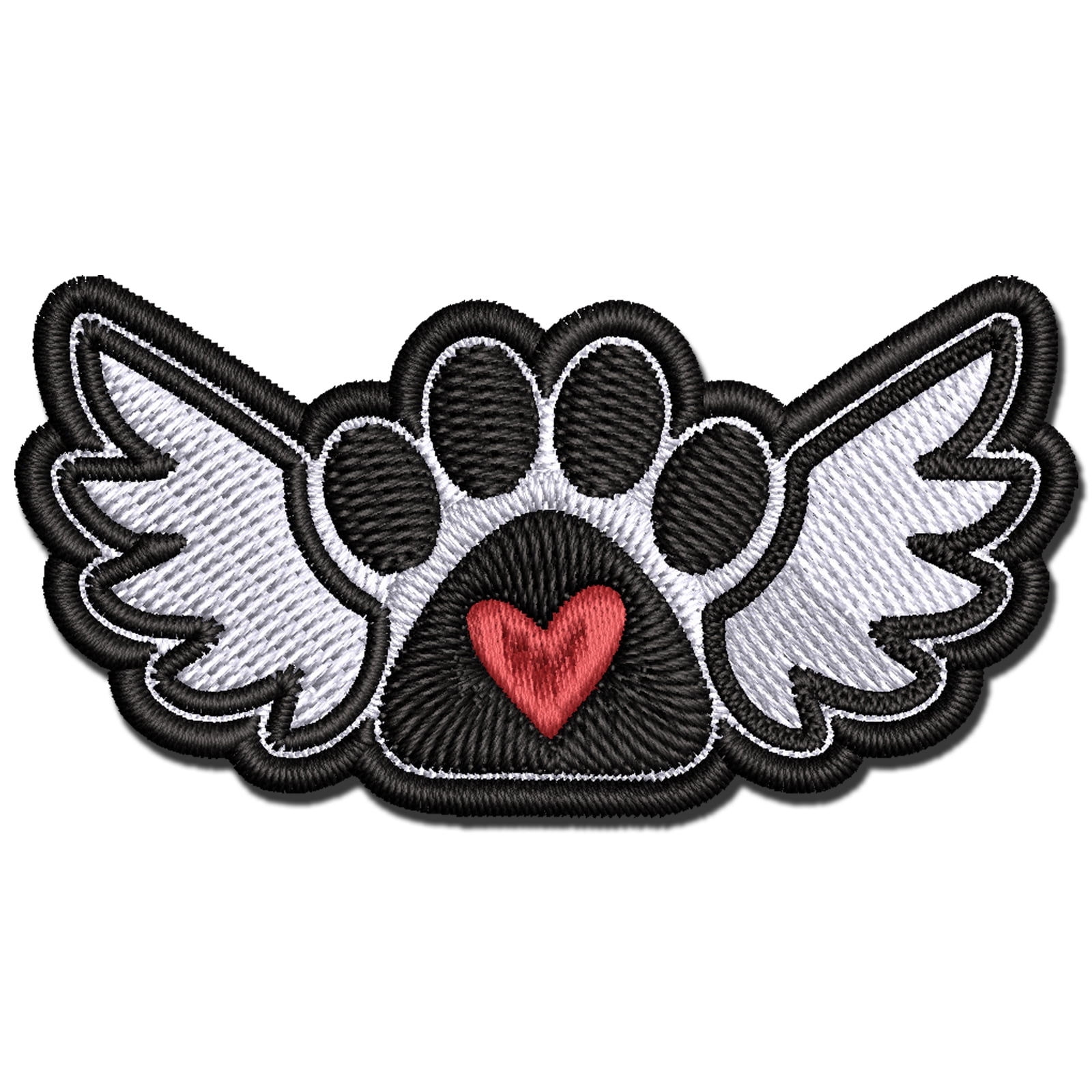 Paw Print Angel Wings with Heart Dog Cat Applique Multi-Color Embroidered Hook & Loop Patch - 3.5 Inch Large