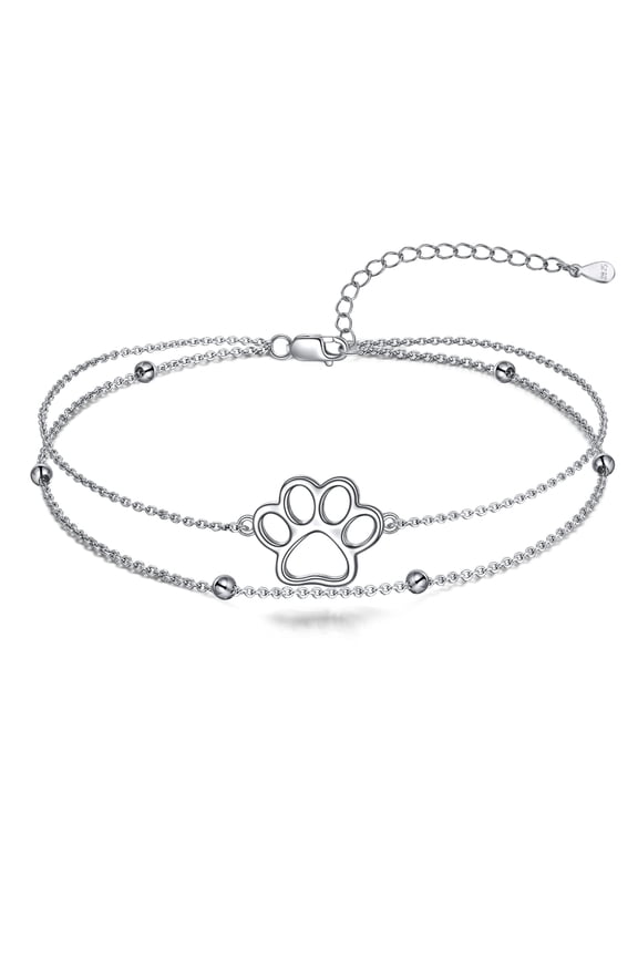 Paw Print Anklet 925 Sterling Silver Pet Dog Cat Paw Layered Ankle Animal Jewelry Gifts for Women
