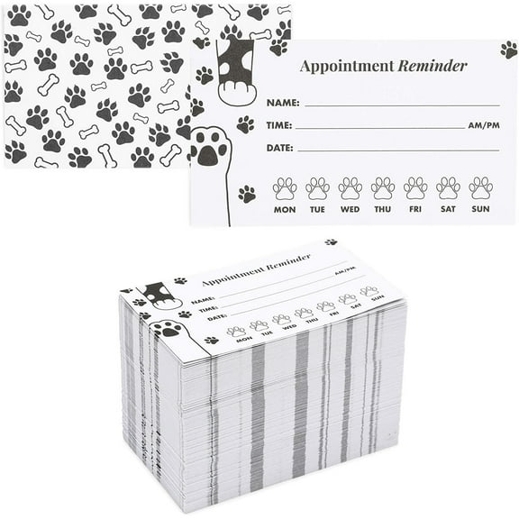 Paw Print Appointment Reminder Cards, Vet Office Supplies (3.5 x 2 In, 200 Pack)