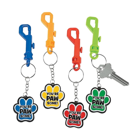 Fun Express - Paw Print Backpack Clip Key Chain - Apparel Accessories - Key Chains - Novelty Key Chains - 12 Pieces