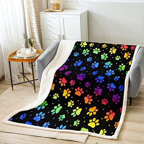 Paw Print Bed Throws Bone Puppy Pets Animal Themed Throw Blanket for