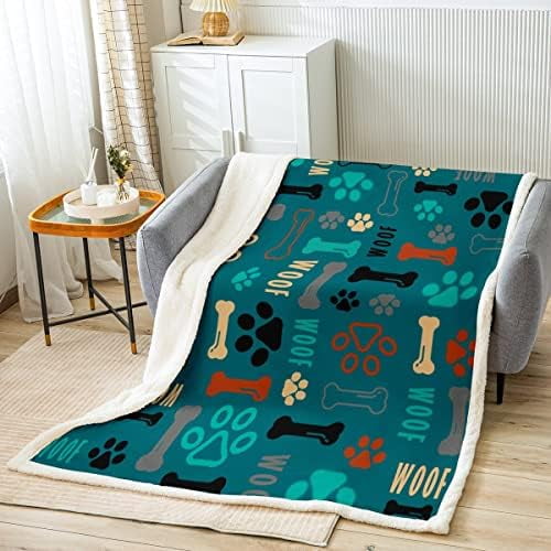 Paw Print Bed Throws Bone Puppy Pets Animal Themed Throw Blanket for