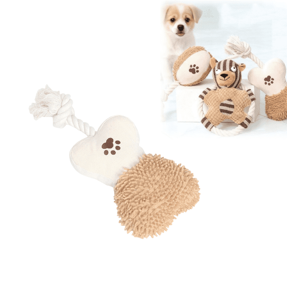 Paw Print Bone Dog Toy with Rope, Interactive Squeaky Chew Toy to Keep Dogs Busy for Puppies and Dogs