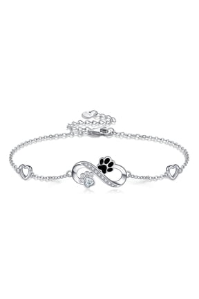 Paw Print Bracelet for Women 925 Sterling Silver Infinity Bracelets Cat Dog Mom Jewelry for Women Mom