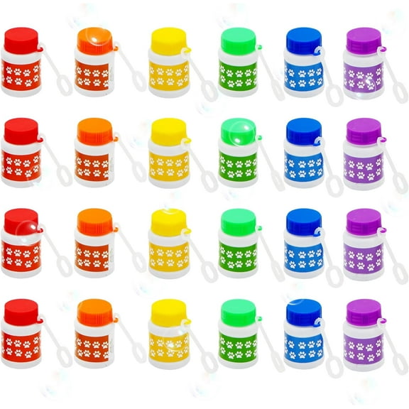 4E's Novelty Paw Print Bubble Wands, Non-Toxic Edible Bubbles, 24 Pack, Puppy Party Favors for Kids & Pets