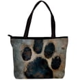 thumbnail image 1 of Paw Print Canvas Leather Mix Handbag with Twill, Sponge, and Jeanette Materials - 30x10.5x39cm/11.8x4.1x15.4in Size, 1 of 5