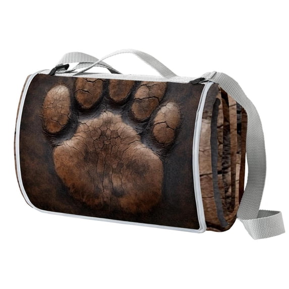 Paw Print Canvas Picnic Blanket Waterproof Outdoor Extra Large for Family Beach Hiking Camping - Foldable and Portable Mat with Carry Handle - Durable, Easy to Clean, Lightweight.