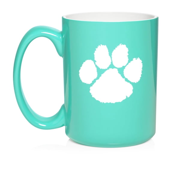 Paw Print Ceramic Coffee Mug Tea Cup Gift for Her, Him, Friend, Coworker, Wife, Husband, Dog Lover (15oz Teal)