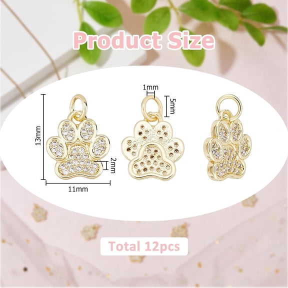 Paw Print Charms Cubic Zirconia Charm 18K Gold Plated Animal Charms for Jewelry Making DIY Crafts