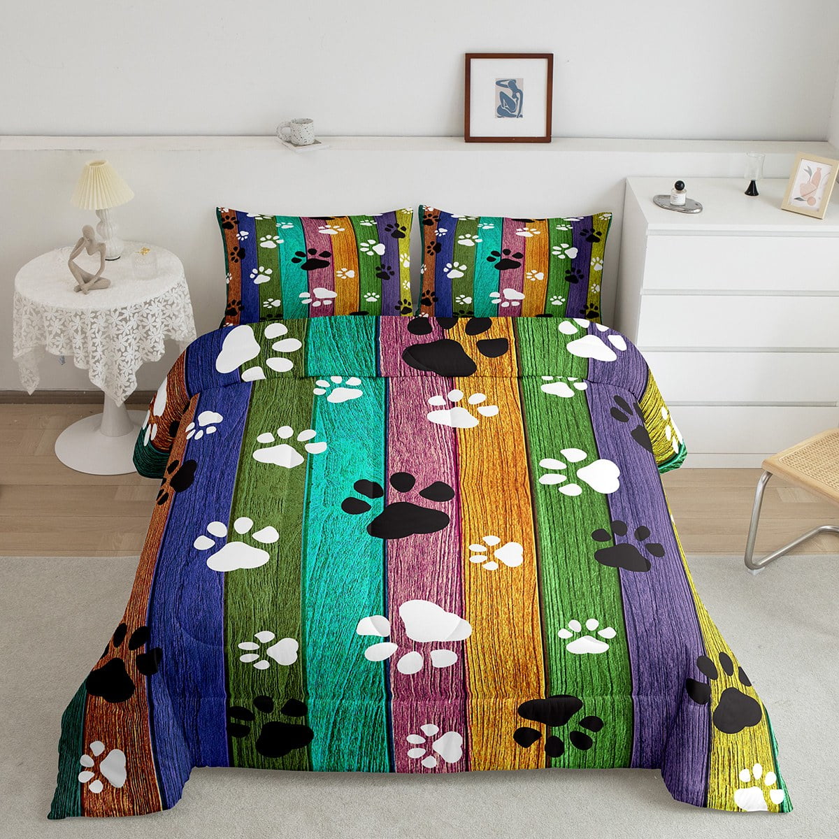 Paw Print Comforter Set Puppy King Bedding Set for Boys Kids Child