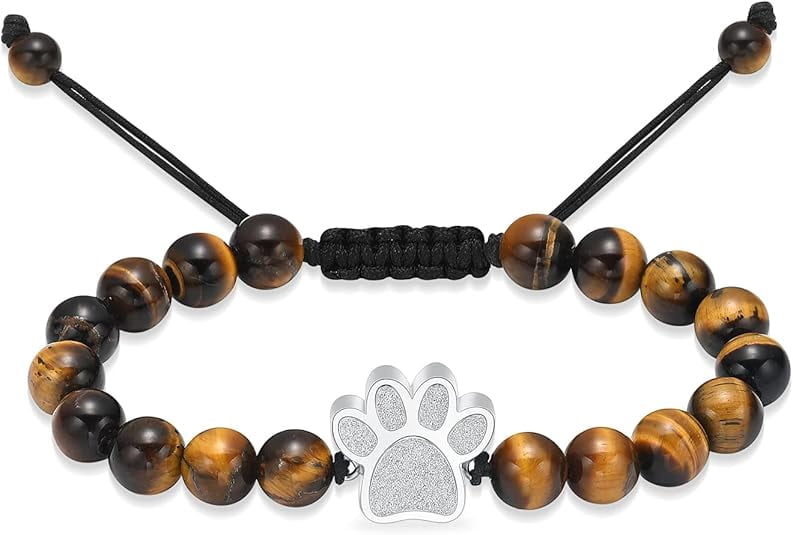 Paw Print Cremation Bracelet for Ashes Stainless Steel Urn Braided Rope ...