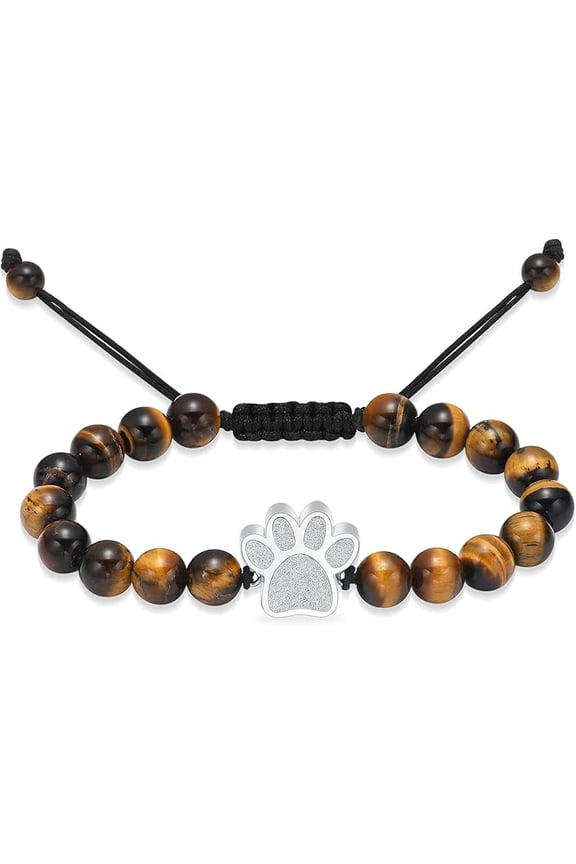 Paw Print Cremation Bracelet for Ashes Stainless Steel Urn Braided Rope Adjustable Bangle Keepsake Funeral Memorial Ash Holder