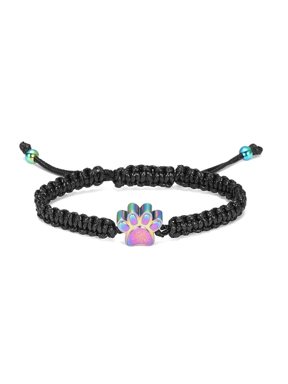 Paw Print Cremation Urns Bracelet for Ashes Adjustable Braided Rope Keepsake Bangle Jewelry for Women Men Memorial Bracelet for Dog Cat
