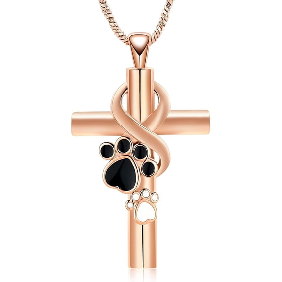 Paw Print Cross Cremation Jewelry for Pet Infinity Cross Urn Necklace for Ashes Keepsake Loved One